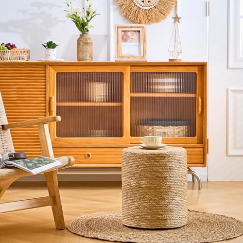 Natural Seagrass Foot Stool, Hand Weaving Round Ottoman, for Living Room, Outdoor Seat (Natural) - color: 14inch Natural Cattail