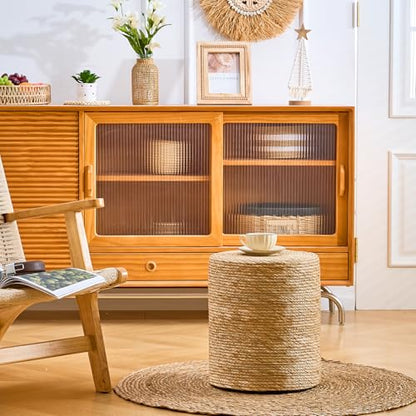 Natural Seagrass Foot Stool, Hand Weaving Round Ottoman, for Living Room, Outdoor Seat (Natural) - color: 14inch Natural Cattail