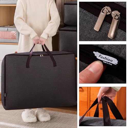 Large Oxford Cloth Storage Bag for Blankets Comforters Bedding, Heavy Duty Organizer Container with Zipper Closure, 27.5 Inches by 19.7 Inches by 11.8 Inches, Dark Gray