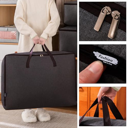 Large Oxford Cloth Storage Bag for Blankets Comforters Bedding, Heavy Duty Organizer Container with Zipper Closure, 27.5 Inches by 19.7 Inches by 11.8 Inches, Dark Gray
