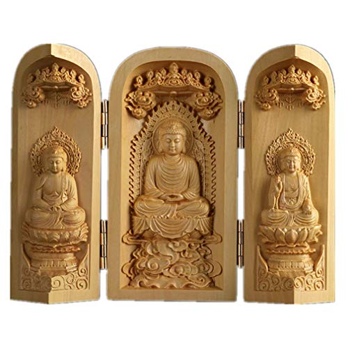 Ulalaza Boxwood Buddha Statue Solid Wood Carvings Carved Locker Box Sculpture Decoration - color: Style-7