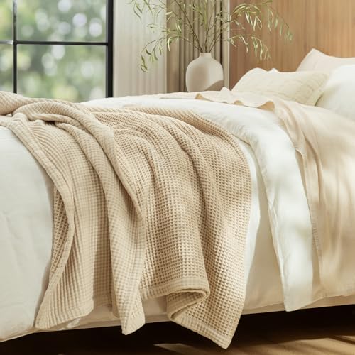 PHF 100% Cotton Waffle & Muslin Throw Blanket Large, Soft Breathable Luxury 400GSM Versatile Reversible Bedding for Couch, Great for Layering in Cold Weather, Home Decor Gift, 50" x 70", French Oak - color: French Oak, size: Throw XL(50"X70")