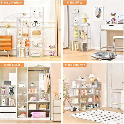Purse Organizer for Closet,Clear Acrylic Display Case for Handbag Organizer, Purse Storage Box with Magnetic Door, Plastic Storage Bins for Book, Collectibles, Cosmetic (9 Pack)