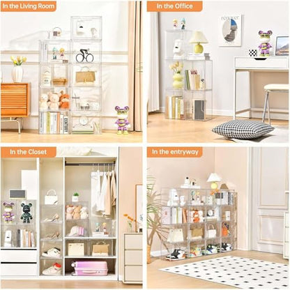 Purse Organizer for Closet,Clear Acrylic Display Case for Handbag Organizer, Purse Storage Box with Magnetic Door, Plastic Storage Bins for Book, Collectibles, Cosmetic (9 Pack)