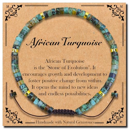 BONNY BOXX Braided Genuine Bracelet, Elegant Handcrafted Natural Gemstone Crystal Bracelet Healing Power Energy Inspirational Gifts with Card for Unisex - color: African Turquoise, size: 2*4MM