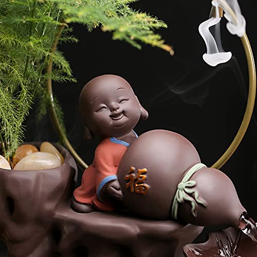 Zen Chinese Style Flowing Water Ornaments Tabletop Fountain Purple Clay Little Monk Waterfall Incense Holders Home Decor Gift Decorations