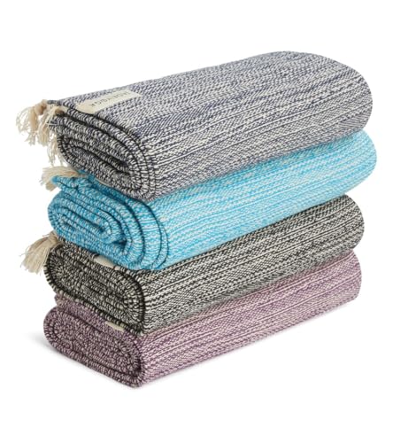 JadeYoga Recycled Cotton Yoga Blanket, Meditation Blanket, Midnight Blue/Purple/Teal/Black, 78 x 44 inches, Handmade in India (Purple) - color: Purple
