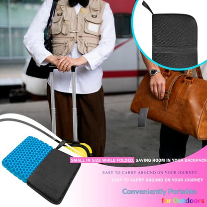 Foldable Gel Seat Cushion for Travel, Portable Chair Cushion for Camping, Honeycomb Seat Cushion, Portable Gel Cushion for Pressure Relief,1.15-Inch Thick (Black)