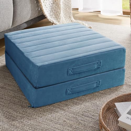 Codi High Density Foam Floor Pillow 2 Sets, Large Meditation Cushions Seating for Adults and Yoga Sitting, Washable Thick Couch Cushion with Soft Tufted Covers - 22 inch Blue - color: Blue, size: 22 Inch (Pack of 2)