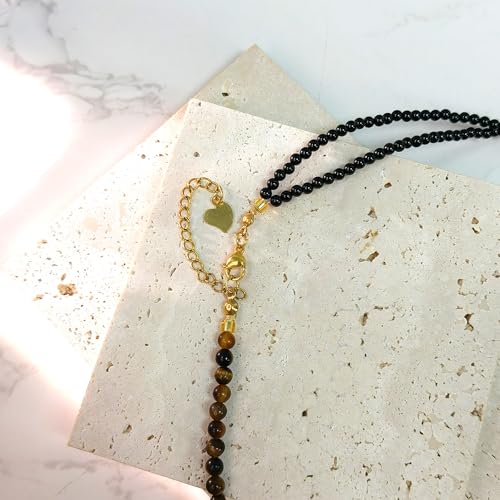 Crystal Pendant Necklaces Healing love Women's Men's choker Obsidian Tiger eye White Crystal Black Gold waterproof dainty Charm stackable statement Cute Stone necklace Unisex - style: Onyx MoonRabbit