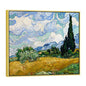 Wieco Art Framed Wall Art Canvas Prints of Wheat Field with Cypresses by Van Gogh Paintings Reproduction Abstract Artwork for Wall Decor Golden Frame - size: 16"L x 12"W