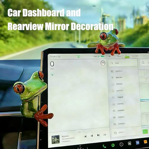 2 PCS Funny Resin Frogs Decor, 3D Creative Craft Frog Gifts Cute Frog Figurine Computer Monitor Plant Pot Office Desk Decor Personalized Car Dashboard Decorations Rearview Mirror Accessories