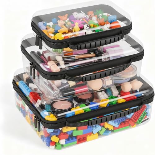 3 Pack Clear Hard Shell Zipper Case with Handle, Waterproof Clear Zipper Pouches for Travel, Office, Gym, and Home Storage（Black） - color: Black