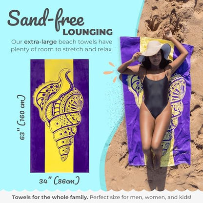 Nova Blue Seashell Beach Towel (34 X 63) – Purple & Yellow Travel Beach Towel Made from 100% Cotton – Unique Adult Beach Towels with Tropical Design - Compact BeachTowel - color: Seashell