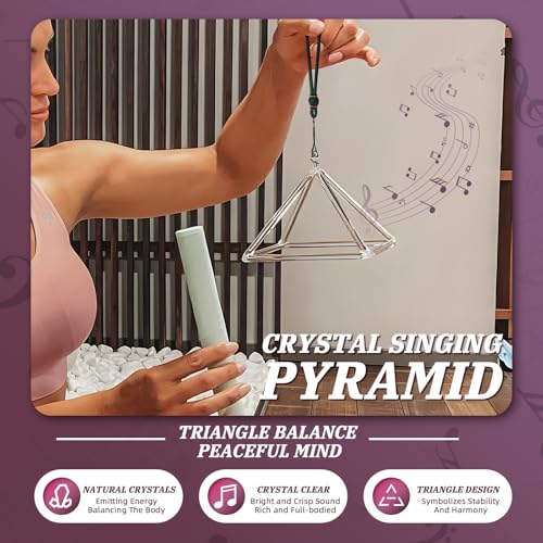 Crystal Meditation Pyramid 8 Inch Singing Bowls Crystal Musical Instrument Geometric Tripod Yoga Meditation Wind Chime Percussion Instrument With Percussion Stick