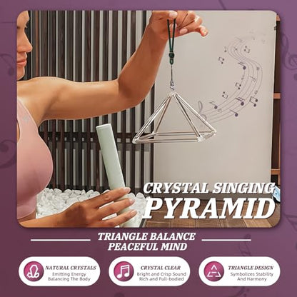 Crystal Meditation Pyramid 8 Inch Singing Bowls Crystal Musical Instrument Geometric Tripod Yoga Meditation Wind Chime Percussion Instrument With Percussion Stick