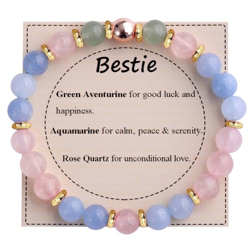 KSQS Healing Stone Bead Bracelet for Women, Natural Gemstones Balance Protection Bracelet, Spiritual Crystal Beads Bracelet Anxiety Relief with Meaning Card - style: Bestie