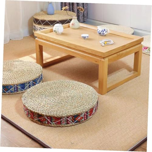 BESTonZON Straw Braided Meditation Cushion Round Floor Pillow 30cm Diameter X 7cm Height Woven Sitting Mat Eco-Friendly Grass Seat Pad for Yoga and Zen Practice
