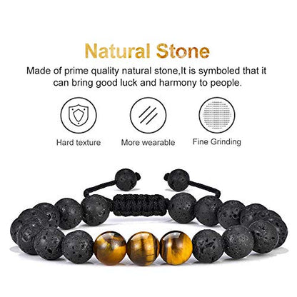 M MOOHAM Fathers Day Gift Mens Bracelet - Beaded Natural Stone 8mm Tiger Eye Matte Agate Lava Rock Bracelets for Men Teen Boys Grandpa Dad Birthday Gifts Jewelry - style: Black Lava Rock Tiger Eye Bracelet