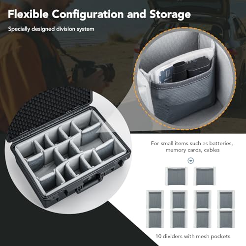 Lykus PVC2 Waterproof Hard Case with Padded Dividers for Cameras, Lenses, Small Stabilizers, Dual DJI Mavic/Air/Mini/Flip drones [CASE ONLY] - color: Black PVC2