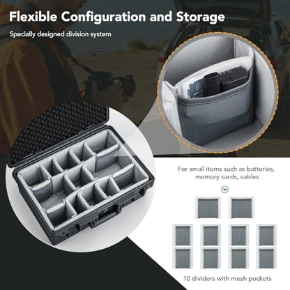Lykus PVC2 Waterproof Hard Case with Padded Dividers for Cameras, Lenses, Small Stabilizers, Dual DJI Mavic/Air/Mini/Flip drones [CASE ONLY] - color: Black PVC2