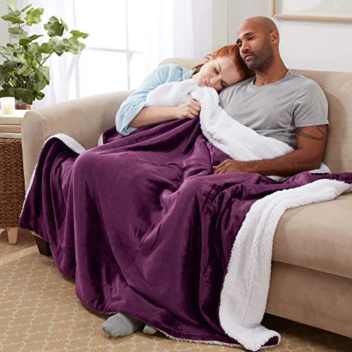 Sherpa Throw Blanket Super Soft Reversible Ultra Luxurious Plush Blanket, 50 x 60 inches, Rich Purple/White - color: Purple / White, size: Throw (50" x 60")