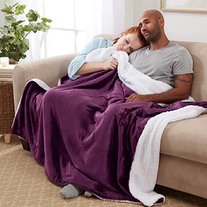 Sherpa Throw Blanket Super Soft Reversible Ultra Luxurious Plush Blanket, 50 x 60 inches, Rich Purple/White - color: Purple / White, size: Throw (50" x 60")