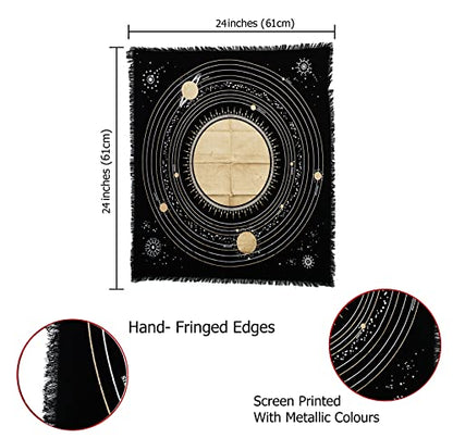 Indian Consigners Altar Cloth Spiritual Planets, Ritual Stars and Galaxy Table Cloth Beautiful Solar System Altar Cloth 24by24 inches (Solar System Gold Silver) - size: 24" x 24" (Square)