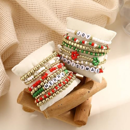 16 PCS Gold Bead Pearl Bracelet for Women, Gold Plated Beaded Strand Bead Ball Bracelets stack Adjustable Jewelry Set for Gifts - color: 04-GOLD