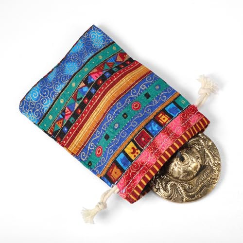 Boao Tibetan Bells Tingsha Cymbals Meditation Chime Bells with Tibetan Drawstring Cloth Bag, 6.3 cm Yoga Finger Meditation Chime for Percussion Instrument(2 Dragons with Bell Embossed) - color: 2 Dragons with Bell Embossed