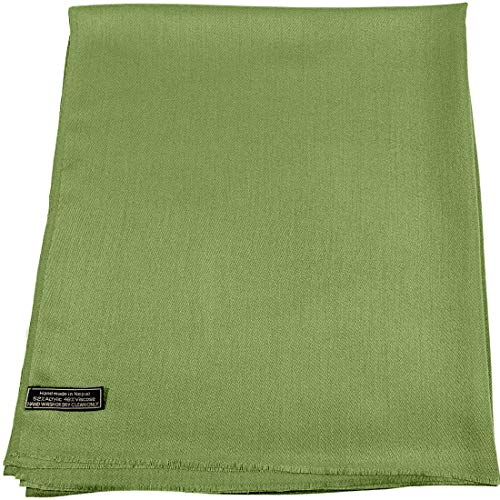 CJ Apparel Solid Color Fringe Design Fringe Shawl Scarf Wrap Stole Throw Head Wrap Pashmina Gift Hand Made in Nepal New - color: Green Fc1052