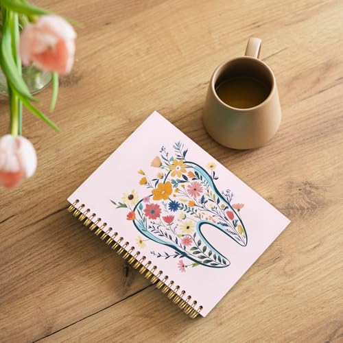 WUCHJ Dentist Gifts Notebook Journal, Dental Assistant Office Gifts for Women, Pink Floral Tooth Dental Spiral Notebook Journal for Note Taking, Dentist Office Supplies, 5.5x8.3 Inch - color: pink tooth flower