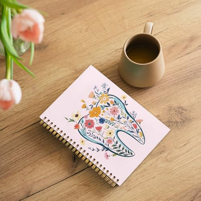 WUCHJ Dentist Gifts Notebook Journal, Dental Assistant Office Gifts for Women, Pink Floral Tooth Dental Spiral Notebook Journal for Note Taking, Dentist Office Supplies, 5.5x8.3 Inch - color: pink tooth flower