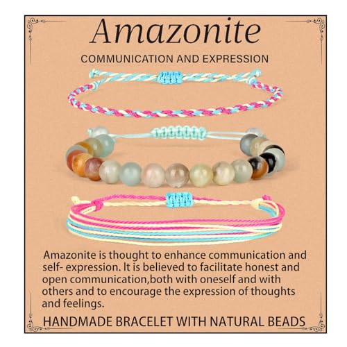 QOGIR Handmade Healing Bracelet,6mm Natural Gem Stone Bracelet rope bracelet - color: Amazonite(Communication and Expression), size: 8mm