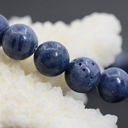 Justinstones Gem Semi Precious Gemstone 8mm Round Beads Stretch Bracelet 7 Inch Unisex - color: Blue Sponge Coral