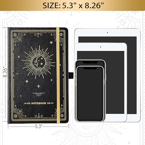 Artfan Ruled Notebook/Journal – Premium Thick Paper Classic Writing Notebook with Pocket + Page Dividers Gifts, Banded, Large, 128 Pages, Hard Cover, Lined (5.3" x 8.26") - Goddess Of the Moon - color: BLACK5