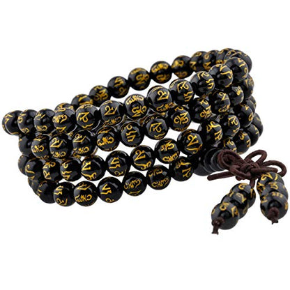 Nupuyai 6mm Gemstone Mala Bracelet, 108 Natural Stone Beads Meditation Necklace for Men and Women