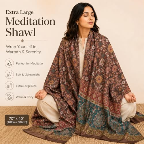 Extra Large Dupion Silk Shawl for Women – Floral Paisley Woven Wrap, Soft Lightweight Meditation & Evening Shawl