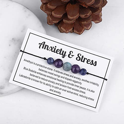 Ronglry Crystal Bracelet for Women Men - Spiritual Healing Stones Amethyst Gem Bracelet for Anxiety Relief - Natural Beads Jewelry - style: ANXIETY&STRESS