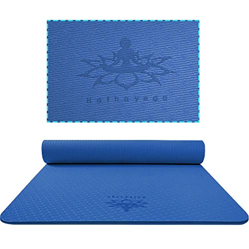 Hatha Yoga Extra Thick TPE Yoga Mat - 72"x 32" Thickness 1/2 Inch -Eco Friendly SGS Certified - With High Density Anti-Tear Exercise Bolster For Home Gym Travel & Floor Outside - color: Blue
