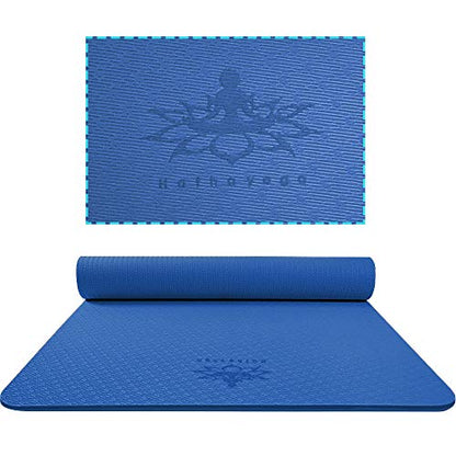 Hatha Yoga Extra Thick TPE Yoga Mat - 72"x 32" Thickness 1/2 Inch -Eco Friendly SGS Certified - With High Density Anti-Tear Exercise Bolster For Home Gym Travel & Floor Outside - color: Blue