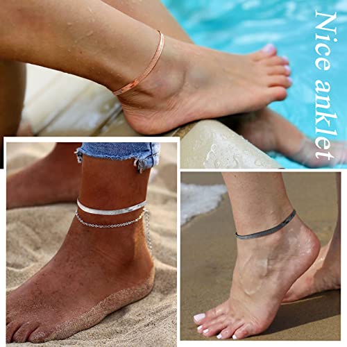 FindChic Elegant Herringbone Snake Chain Anklets/Bracelets 3MM/5MM Width Stainless Steel/18K Gold/Rose Gold Plated/Black 4 Color Options, 8.3'' 8.5'' 10.5'' Length, with Gift Box - color: A: 5mm 8.5'' anklet (Black)