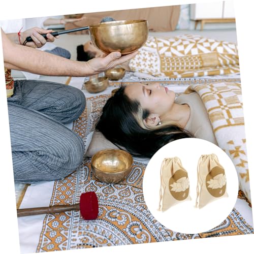 FRCOLOR 2Pcs Buddha Sound Bowl Drawstring Bag Cotton Linen Pouch for Meditation and Yoga Zen Style Adjustable Storage Bag for Singing Bowls