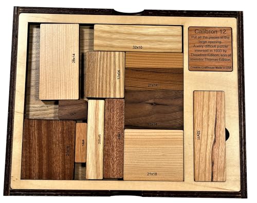 Creative Crafthouse Calibron 12 - Impossible 12 Piece Wooden Brain Teaser for Adults - Very Difficult Wood Puzzle - Made in USA - style: Calibron 12