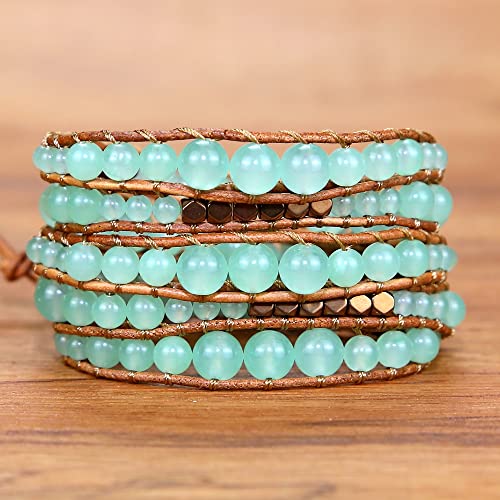 Boho Wrap Bead Bracelet for Women - Handmade Adjustable Natural Stone Beaded Bracelets Yoga Healing Bracelet Bangle Hippie Jewelry - color: Green Aventurine