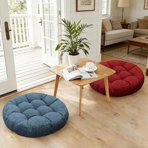 Set of 2 Round Floor Cushion Large Seat Pillows Seating Pad for Adults Tufted Meditation Cushion for Living Room Tatami Bedroom 18.8 x 18.8 Inch Light Grey - color: Light Grey