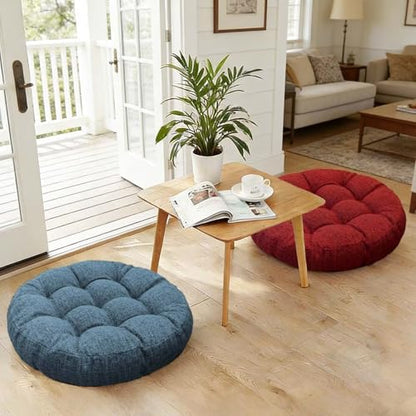 Set of 2 Round Floor Cushion Large Seat Pillows Seating Pad for Adults Tufted Meditation Cushion for Living Room Tatami Bedroom 18.8 x 18.8 Inch Light Grey - color: Light Grey