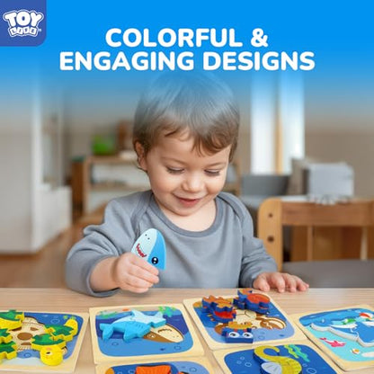 TOY Life Wooden Puzzles for Toddlers 2-4, Sea Animals Puzzles for Toddlers 1-3, Wood Puzzles Educational Montessori Toys Gifts for 1 2 3 Year Old, Baby Kids Learning Toy - style: 8PCS