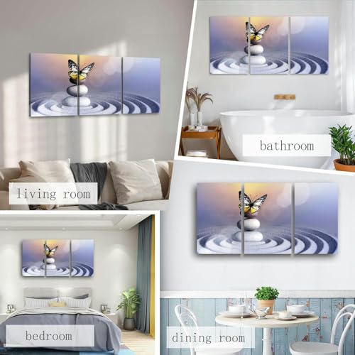 Japanese zen garden meditation stone concentration and relaxation sand 3 Piece Canvas Wall Art for Living Room Bedroom Office Framed Prints Pictures Painting Wall Decor Artwork for Walls Set of 3