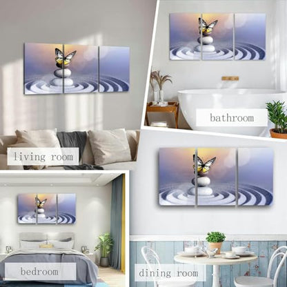 Japanese zen garden meditation stone concentration and relaxation sand 3 Piece Canvas Wall Art for Living Room Bedroom Office Framed Prints Pictures Painting Wall Decor Artwork for Walls Set of 3